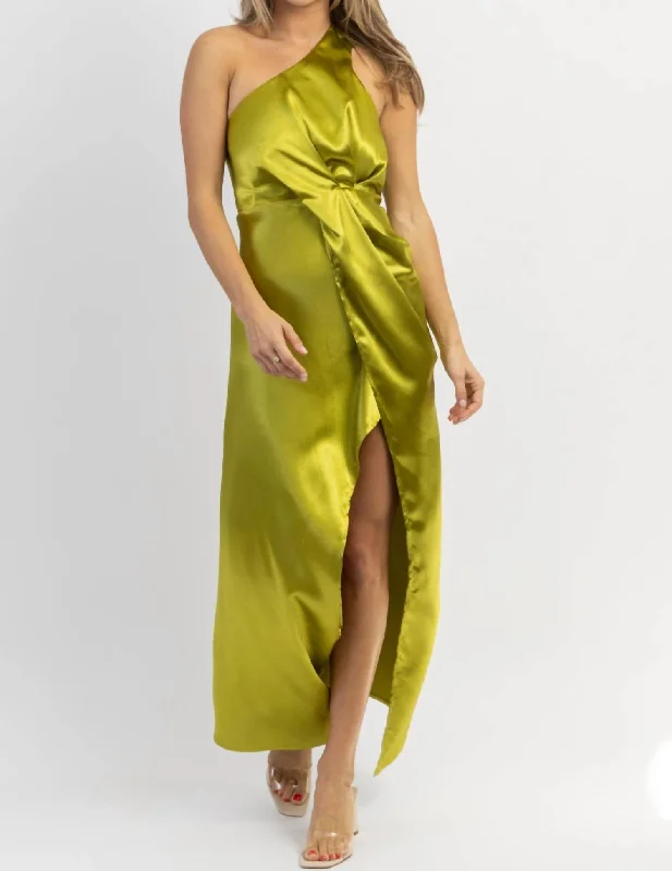 Hurry, Sale Ends Soon!Martini Hour One Shoulder Satin Midi Dress In Green