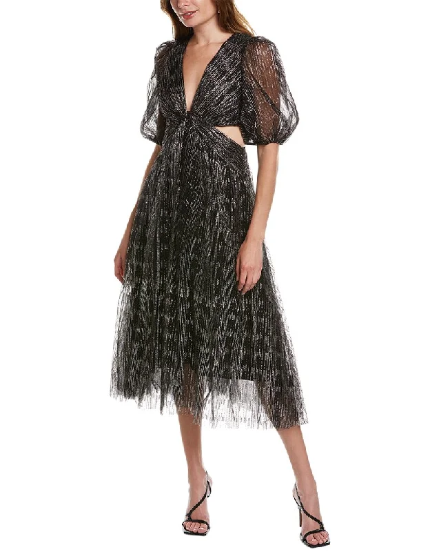Limited-Time Price Drop!ML Monique Lhuillier 3/4-Sleeve Tulle Midi Dress