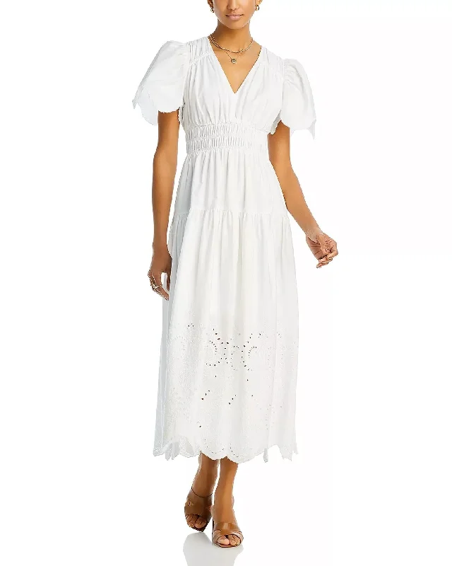 Exclusive Deals Just for You!Pleated Eyelet Midi Dress In White