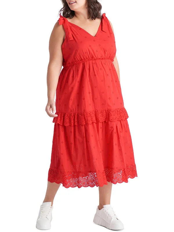 Limited Time Offer!Plus Womens Cotton Eyelet Midi Dress