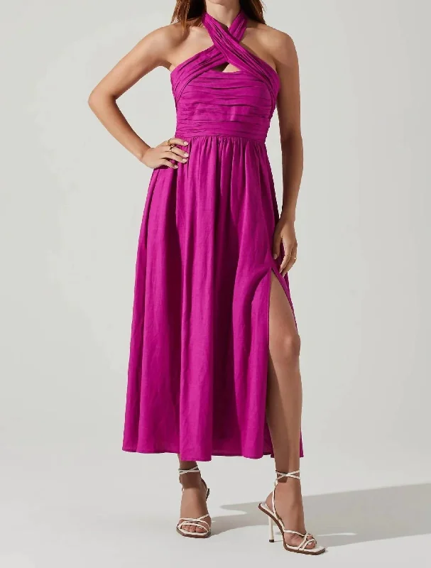 Exclusive Savings This Week!Zaria Halter Midi Dress In Fuchsia