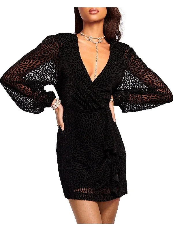 Huge Savings – Act Now!Aman Womens Velvet Burnout Mini Dress