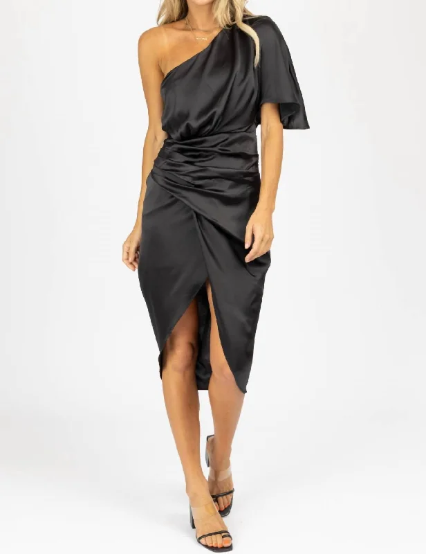 Price Drops You’ll Love!Asymmetric Satin Midi Dress In Black