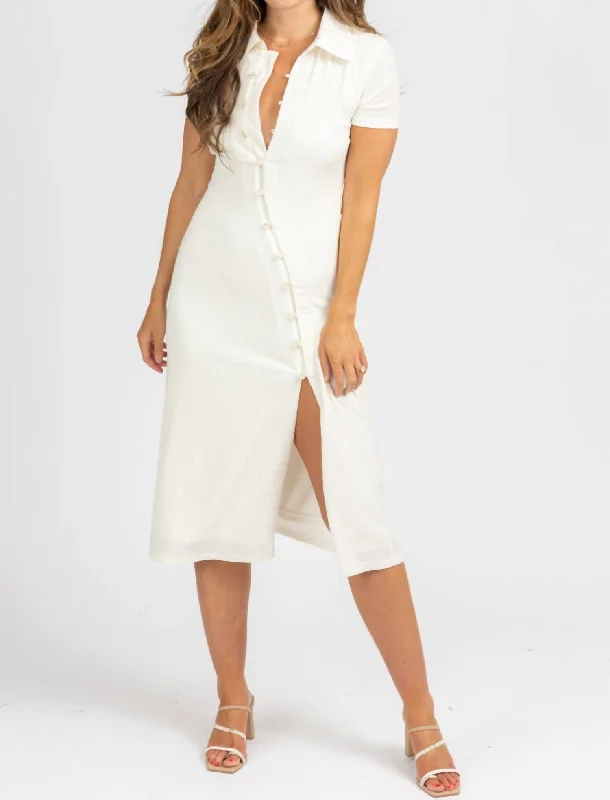 New Discounts Just Dropped!Asymmetrical Button Midi Dress In Ivory