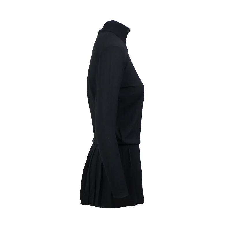 Exclusive Deals Just for You!Black Wool Knit Turtleneck Pleated Mini Dress