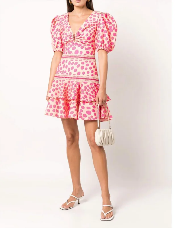 Limited Edition, Limited Price!Bossa Lace Trim Puff Sleeve Layered Mini Dress In Pink/apricot