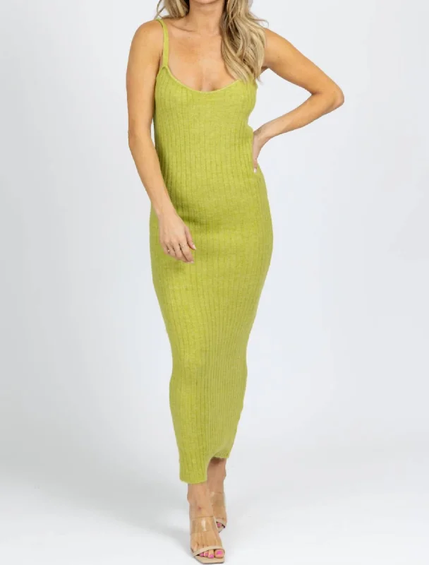 Hurry! While Supplies Last!Bright Ribbed Sweater Midi Dress In Green