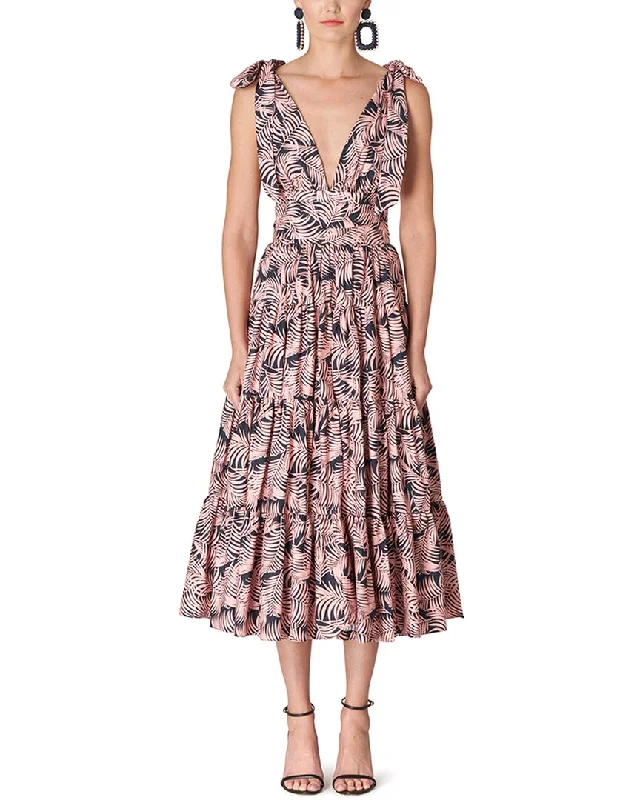 Time to Save Big!Carolina Herrera Deep V-Neck Tiered Midi Dress