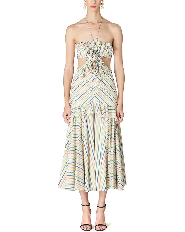Buy More, Pay Less!Carolina Herrera Halter Bandeau Ruffled Edge Midi Dress