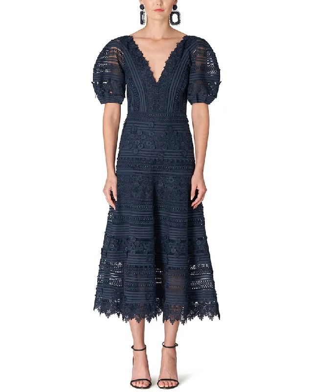 Your Discount is Waiting!Carolina Herrera V-Neck Puff Sleeve Midi Dress