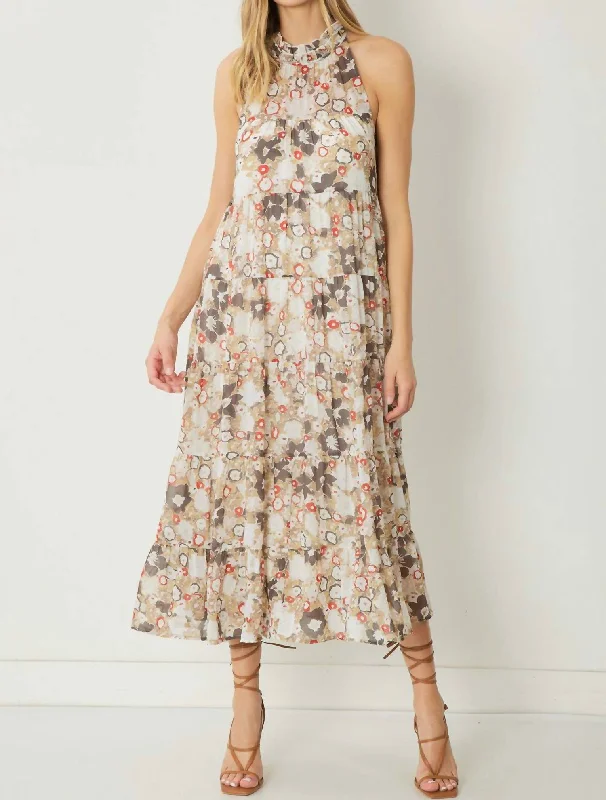 Buy One, Get One Free!Charlie Floral Print Sleeveless Midi Dress In Charcoal/taupe