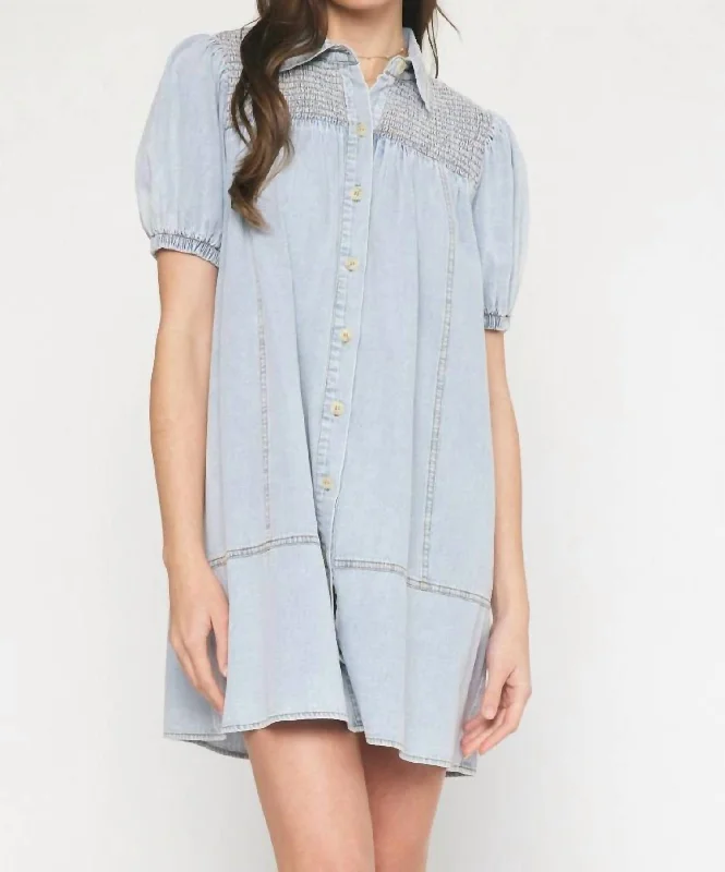 Hot Deals You Can’t Resist!Collared Button Up Mini Dress In Denim