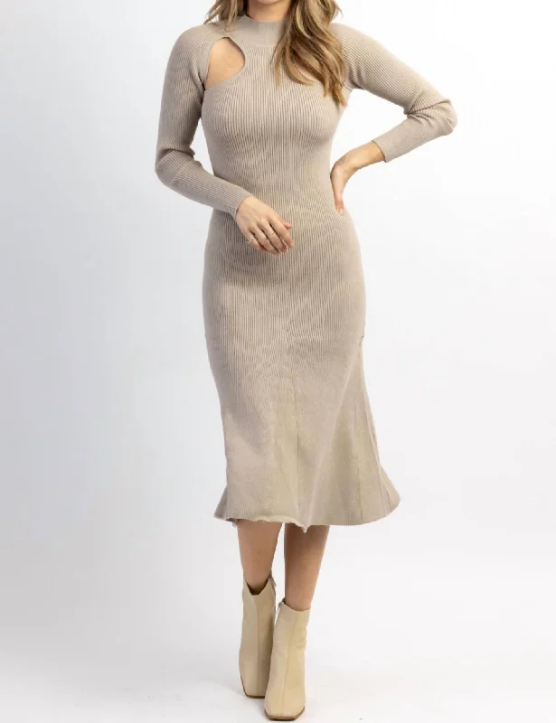 Get Ready to Save!Cutout Knit Midi Dress In Smokey Taupe