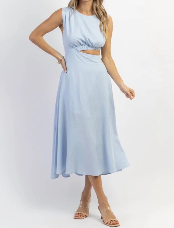 Hottest Discounts of the Year!Cutout Linen Midi Dress In Sky Blue