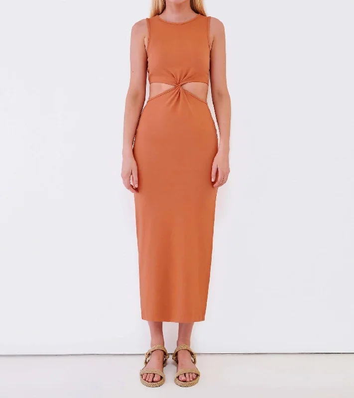 Act Fast – Limited Time Savings!Cutout Midi Dress in Burnt Orange