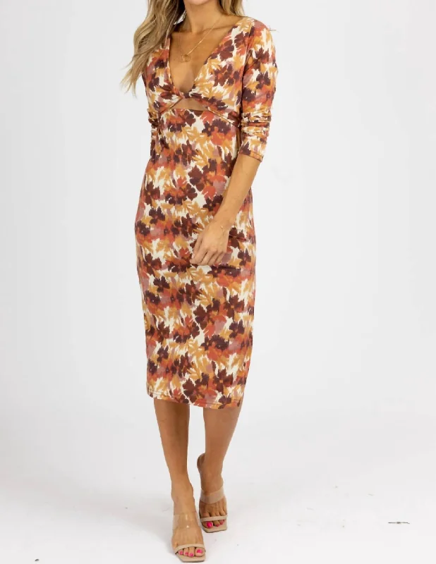 Special Offer – Act Fast!Ecru Front Twist Midi Dress In Brown