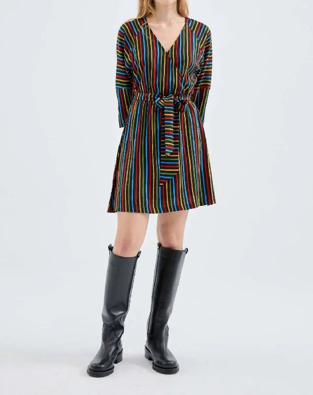 Save Up to 50% Off!Ellie Rainbow Stripe Mini Dress In Multi