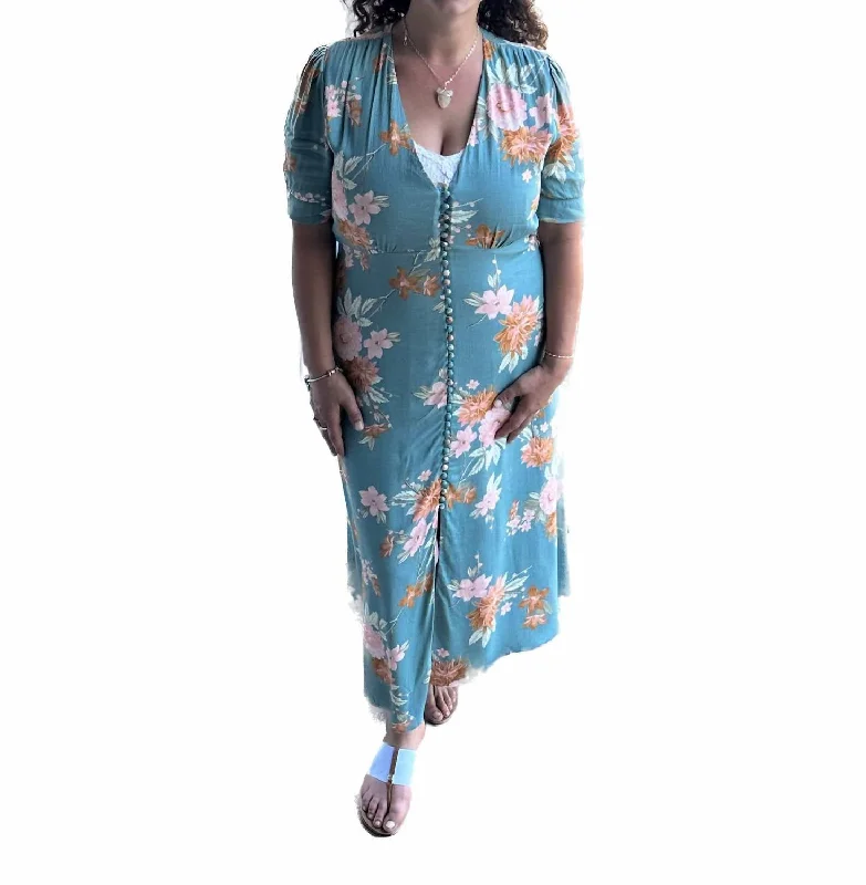 Instant Savings Await!Floral Midi Dress In Blue
