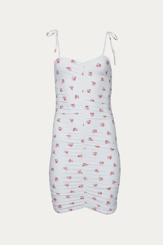 The Sale You’ve Been Waiting For!Floral Ruched Stretch-Jersey Mini Dress In Ivory
