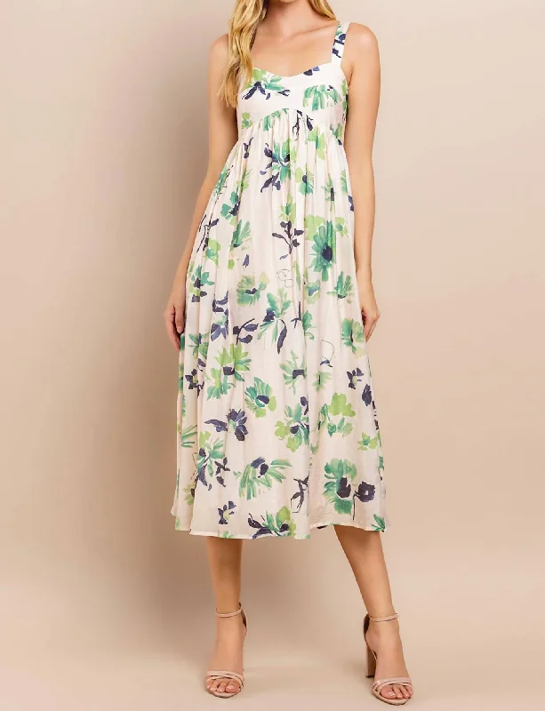 Hurry! While Supplies Last!Floral Vintage Style Midi Dress In Cream