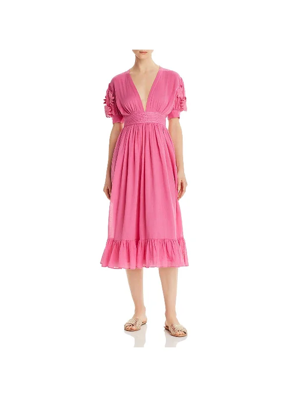 Hurry, Sale Ends Soon!Greta Womens Gauze Embroidered Midi Dress