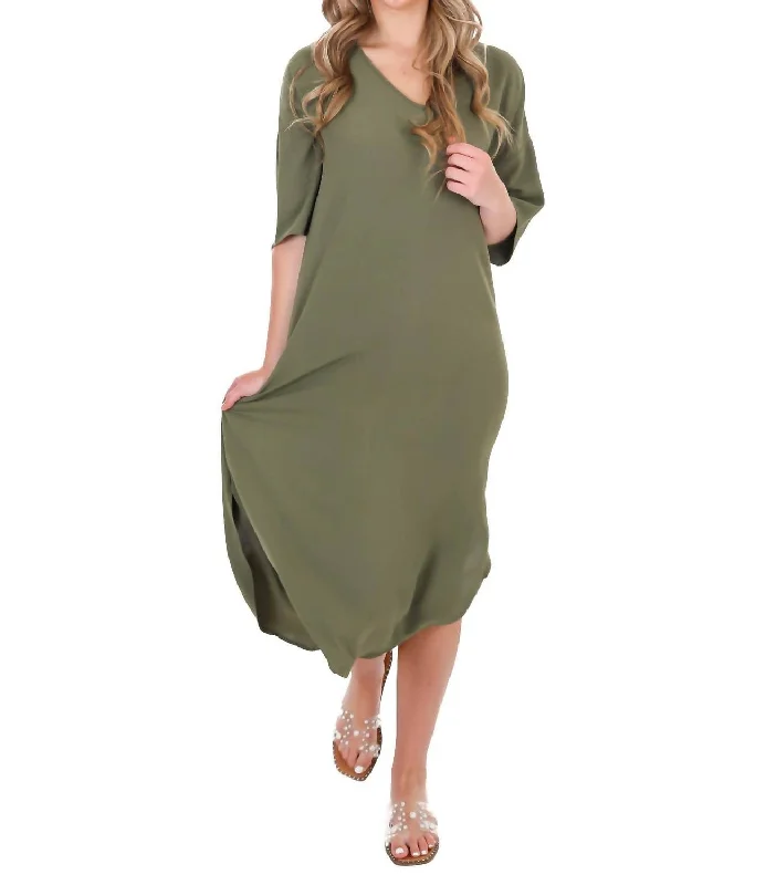 Today’s Deals, Tomorrow’s Regrets!In My Element T-Shirt Midi Dress In Olive