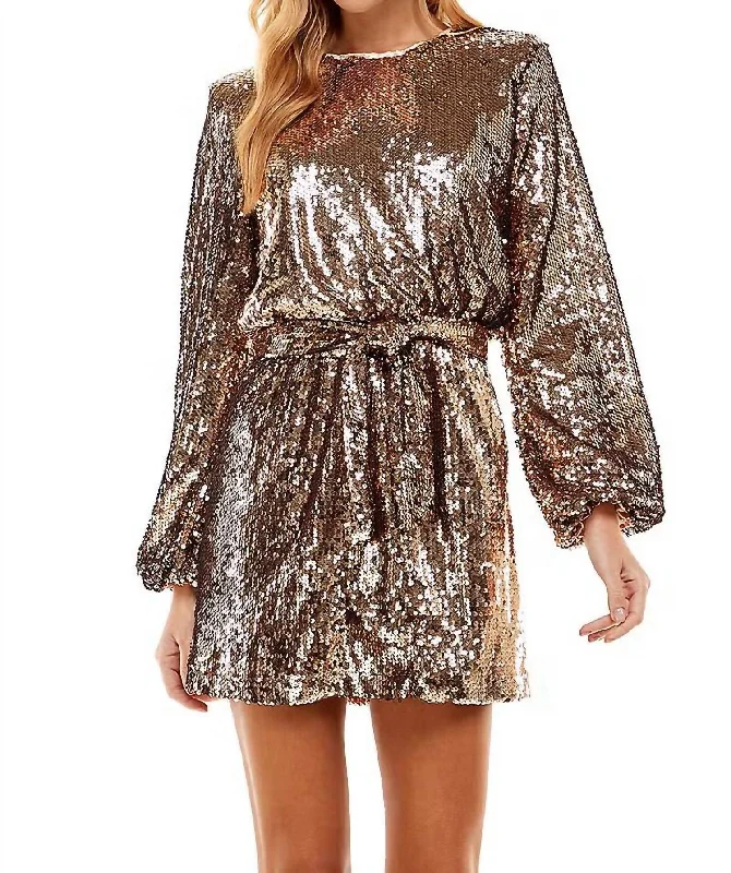 Flash Deals – Act Quickly!Into The Night Sequin Belted Mini Dress In Copper
