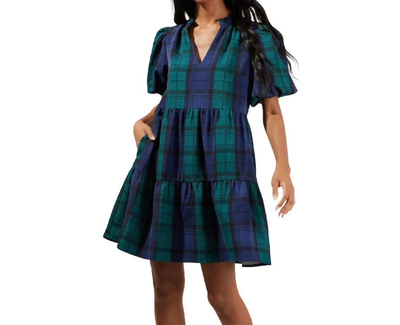 Every Deal is a Steal!Jacey Babydoll Mini Dress In Hudson Plaid