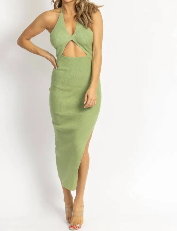 Exclusive Deals Just for You!Knit Halter Keyhole Midi Dress In Green