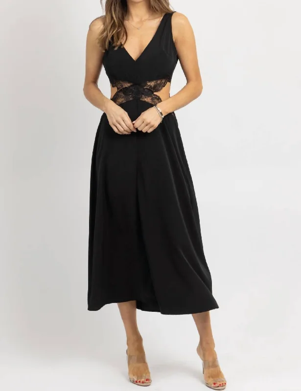 Upgrade for Less!Lace Trim Cutout Midi Dress In Black