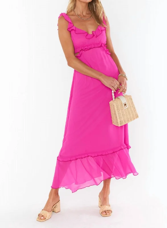 Huge Price Cuts Await!Lane Midi Dress In Pink Crinkled Chiffon