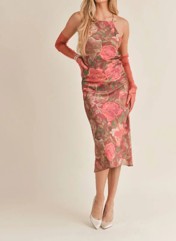 Exclusive Savings This Week!Life Of The Party Cowl Back Midi Dress In Burgundy Multi
