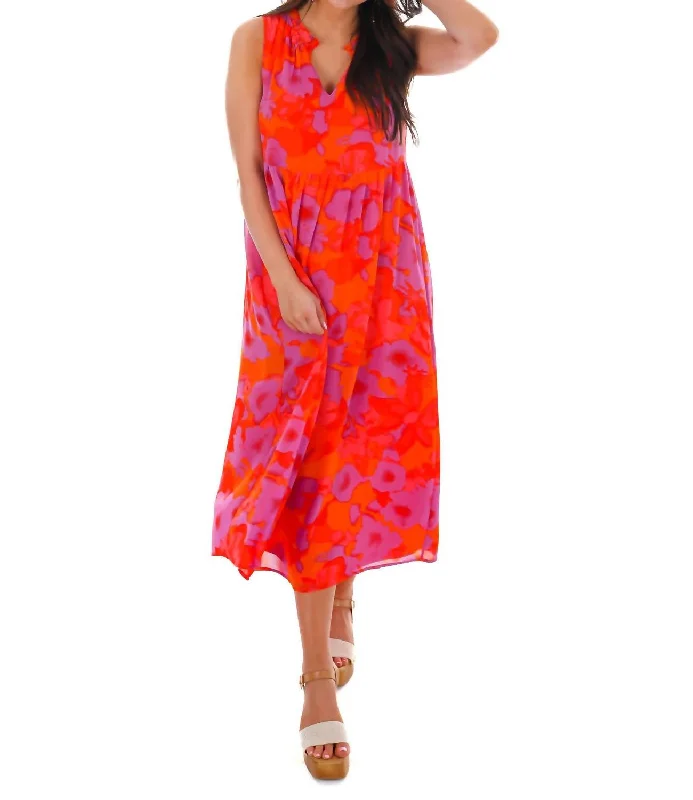 Unlock Huge Savings Now!Live Boldly Print Midi Dress In Orange Red
