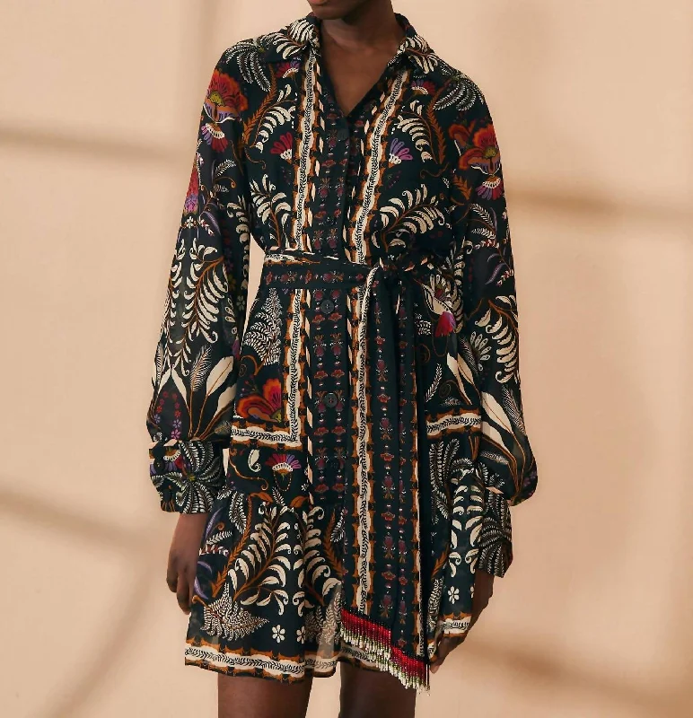 Save Money, Shop Happy!Long Sleeve Mini Dress In Classic Garden Black