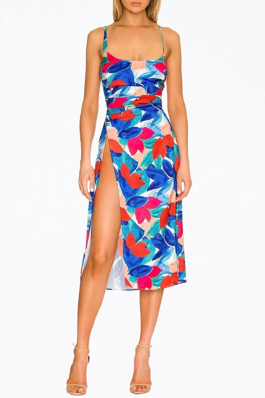 Must-Have Deals Inside!Lorenza Open-Back Satin Midi Dress in Blue