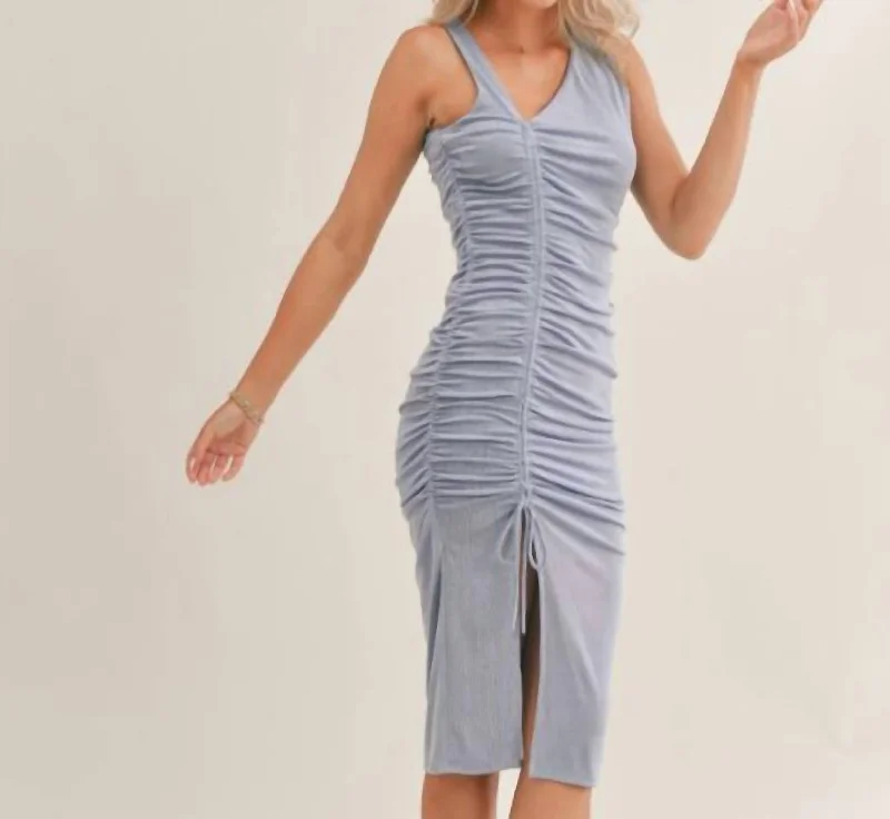 Limited-Time Price Drop!Love Galore Ruched Midi Dress In Grey