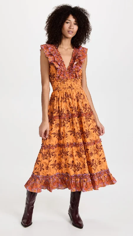 Huge Savings – Act Now!Love The Label Women Azalea Ruffled Midi Dress Beryl Mango Print Huge Savings – Act Now!Love The Label Women Azalea Ruffled Midi Dress Beryl Mango Print