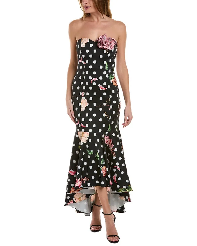 Limited Stock Available!Marchesa Notte Strapless Polka Dot Midi Dress
