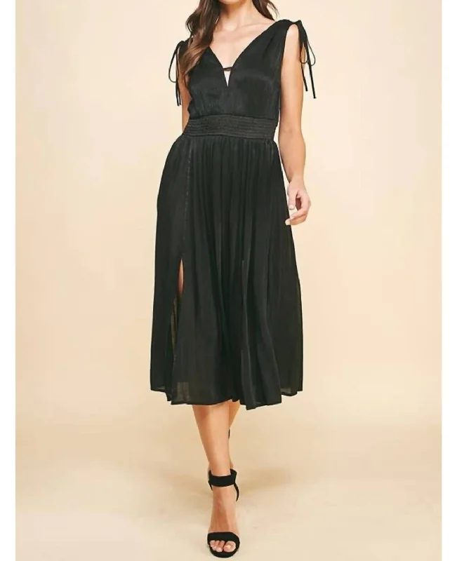 Don’t Wait – Deals Won’t Last!Metallic Satin Midi Dress in Black