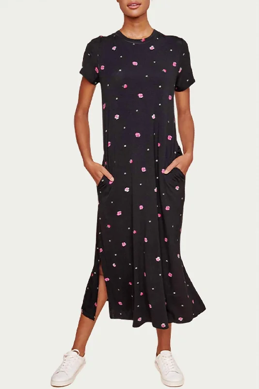 Buy More, Pay Less!Mika Floral-Print Stretch-Jersey T-Shirt Midi Dress In Pink/black