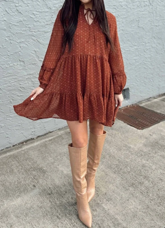 Price Drops You’ll Love!Mini Dress In Printed Veil In Rust Clarrise