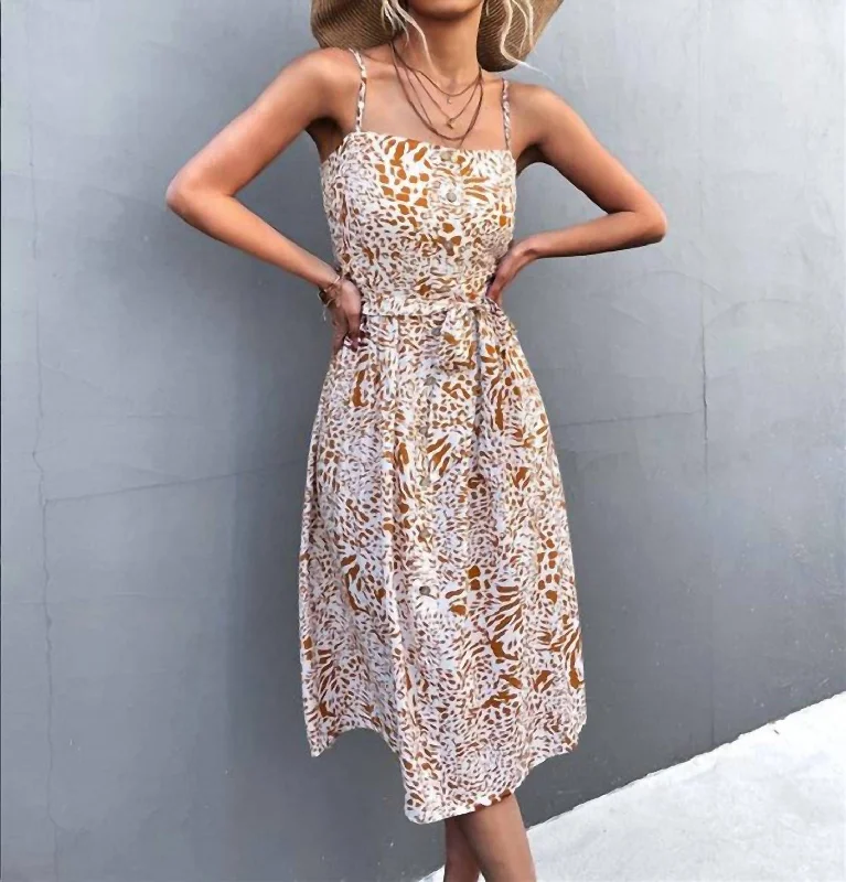 Price Drop Alert!Mixed Animal Print Midi Dress In Apricot