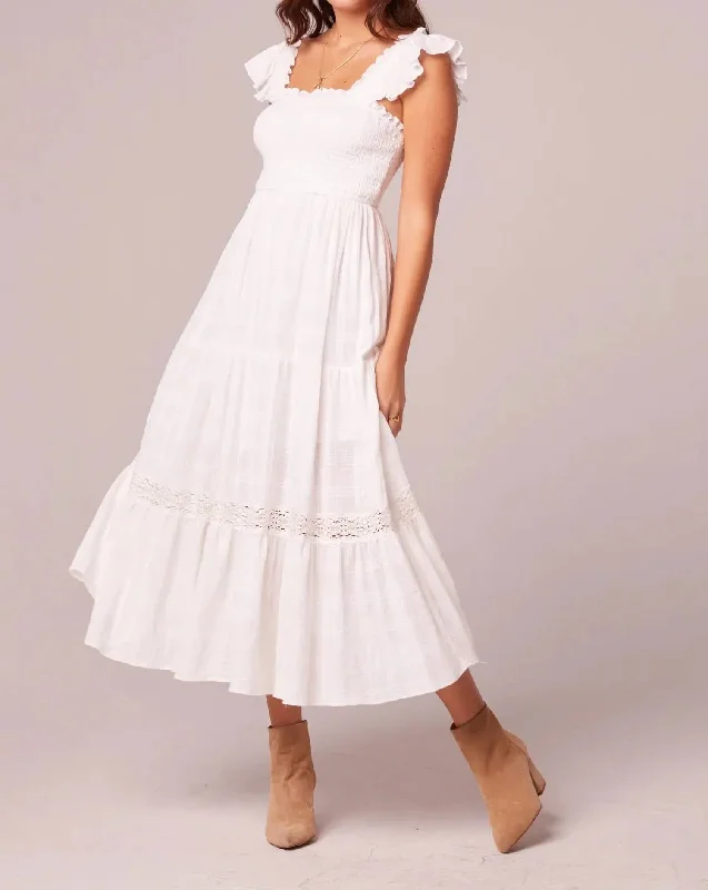 Save Like Never Before!Odessa Smocked Lace Midi Dress in White