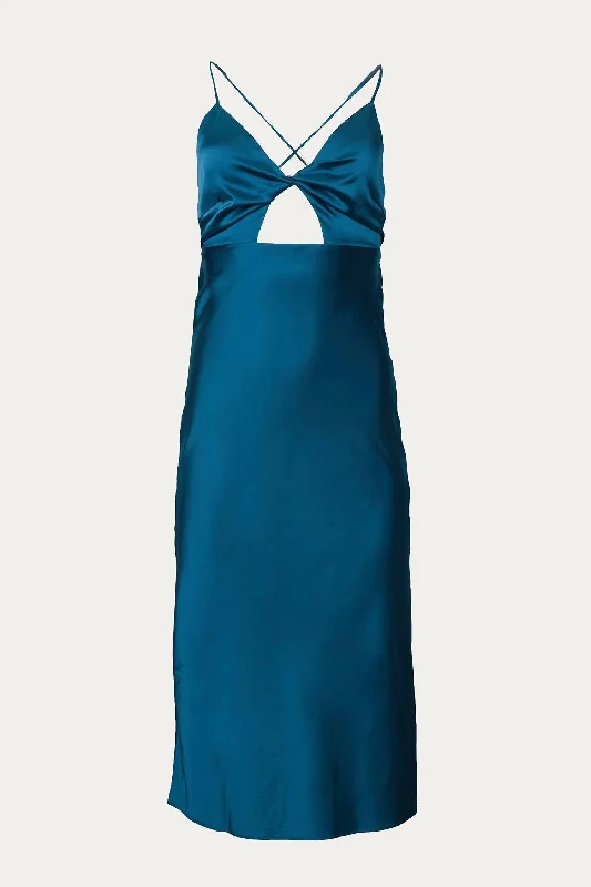 Seasonal Sale – Shop Now!Open-Back Cutout Satin Midi Dress In Deep Sea