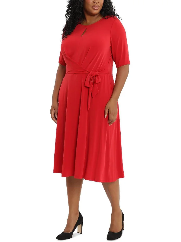 Save More with Every Purchase!Plus Womens Jersey Tie Waist Midi Dress
