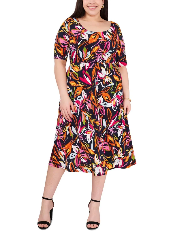 Must-Have Deals Inside!Plus Womens Knit Printed Midi Dress