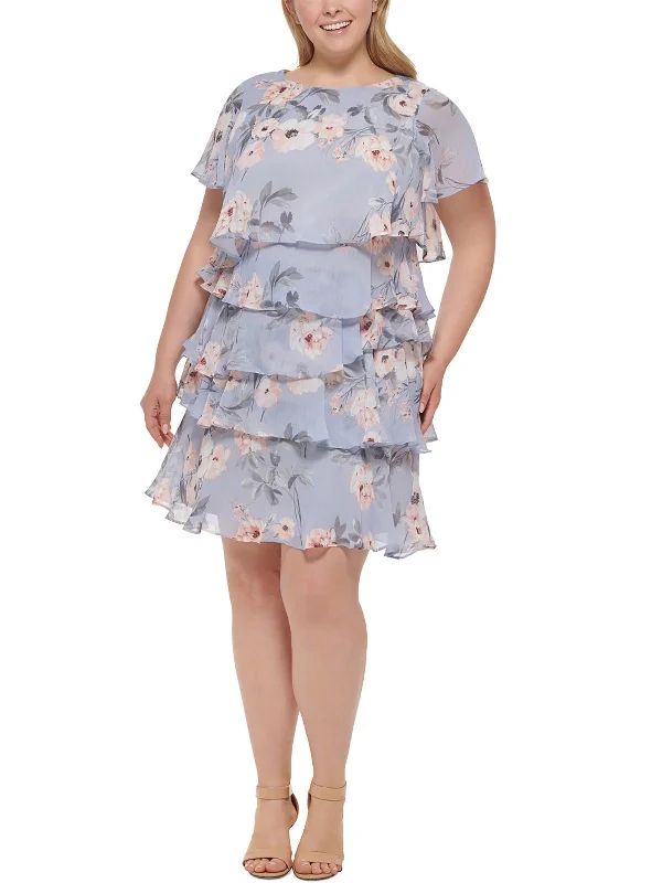 Hot Deals You Can’t Resist!Plus Womens Tiered Knee Length Mini Dress
