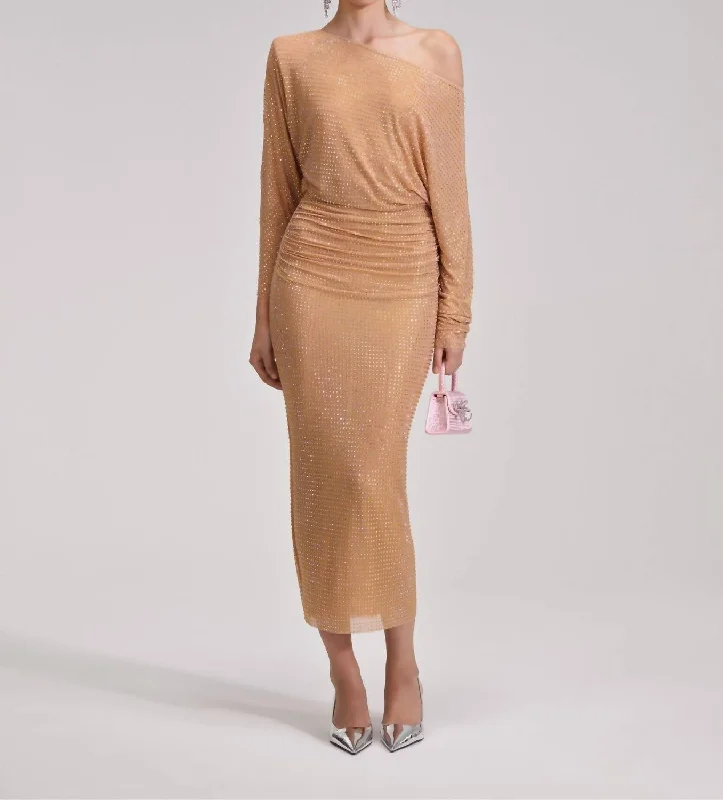 Your Favorite Sale is Back!Rhinestone Mesh Midi Dress In Gold