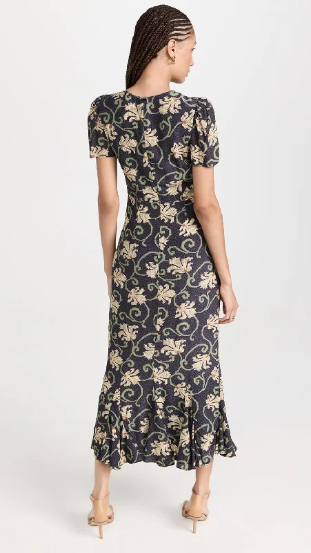 Your Dream Deal is Here!Rhode Women Lulani Black Mosaic Blossom Chiffon Midi Dress