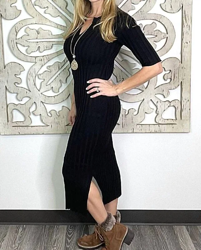 Exclusive Savings This Week!Ribbed Knit Sweater Midi Dress In Black